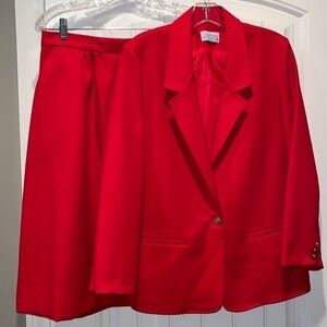 𝅺Vintage bold statement red power suit jacket and skirt set  career office M
